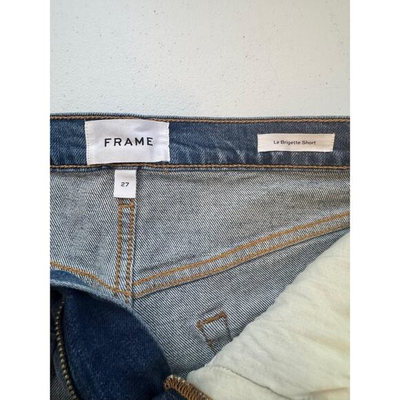 Frame Le Brigette Shorts Womens 27 Blue Denim Mid Rise Distressed Raw Hem USA - Picture 11 of 15
